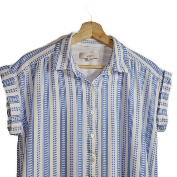 Loft White n Blue Dress with Pockets Size Small - Picture 3 of 7